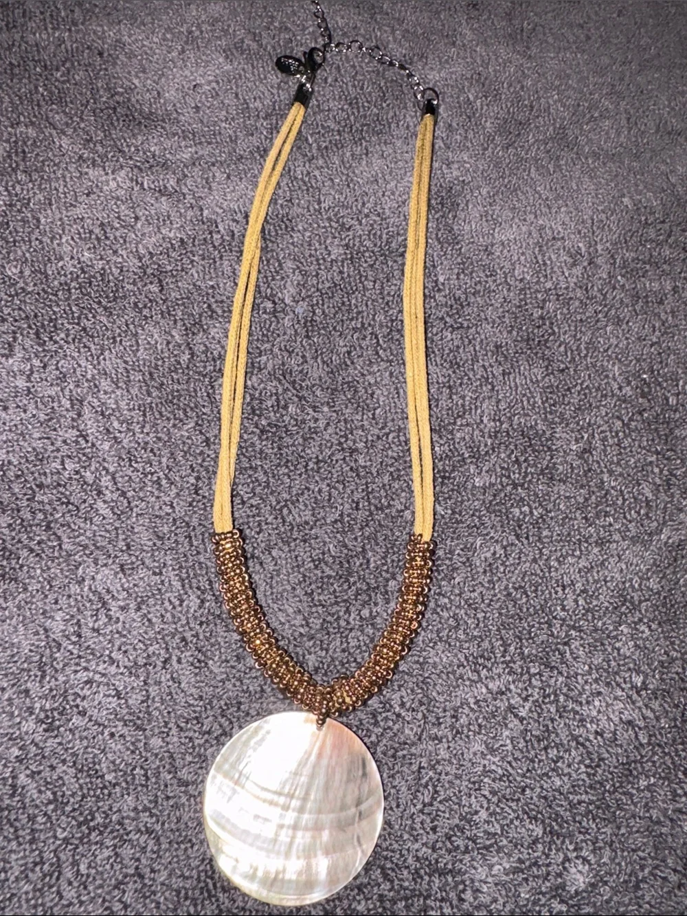 Lia Sophia Yellow Cord Necklace with Iridescent Mother-of-Pearl Pendant